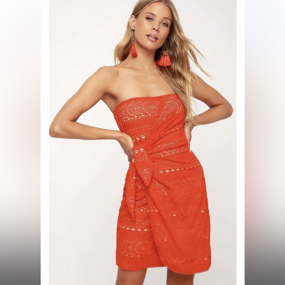 Free People crochet red mini dress new with tags size S